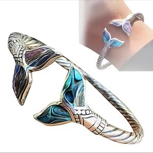 Braided Silver Open Cuff Mermaid Bracelet